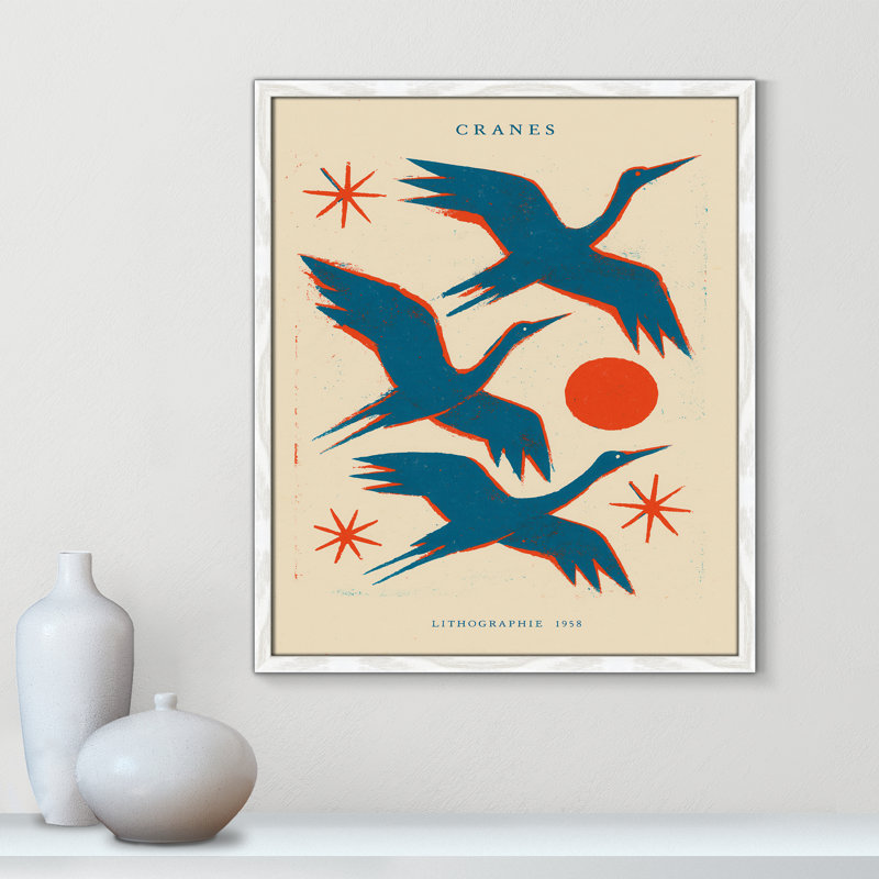 «Cranes» par Treechild, L 21,5 po x H 25,5 po, White Woodgrain, Impression encadrée