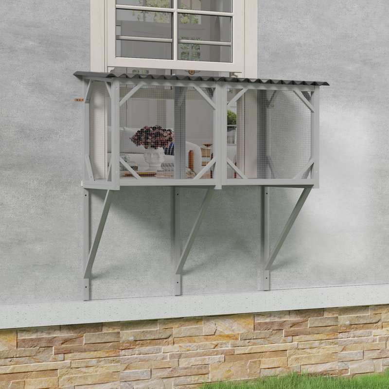 Enceinte d'extérieur pour chat avec filet anti-insectes Catio, Gris
