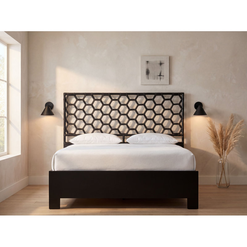 Honeycomb Wicker/Rattan Open-Frame Headboard, Sunflower Yellow, Twin