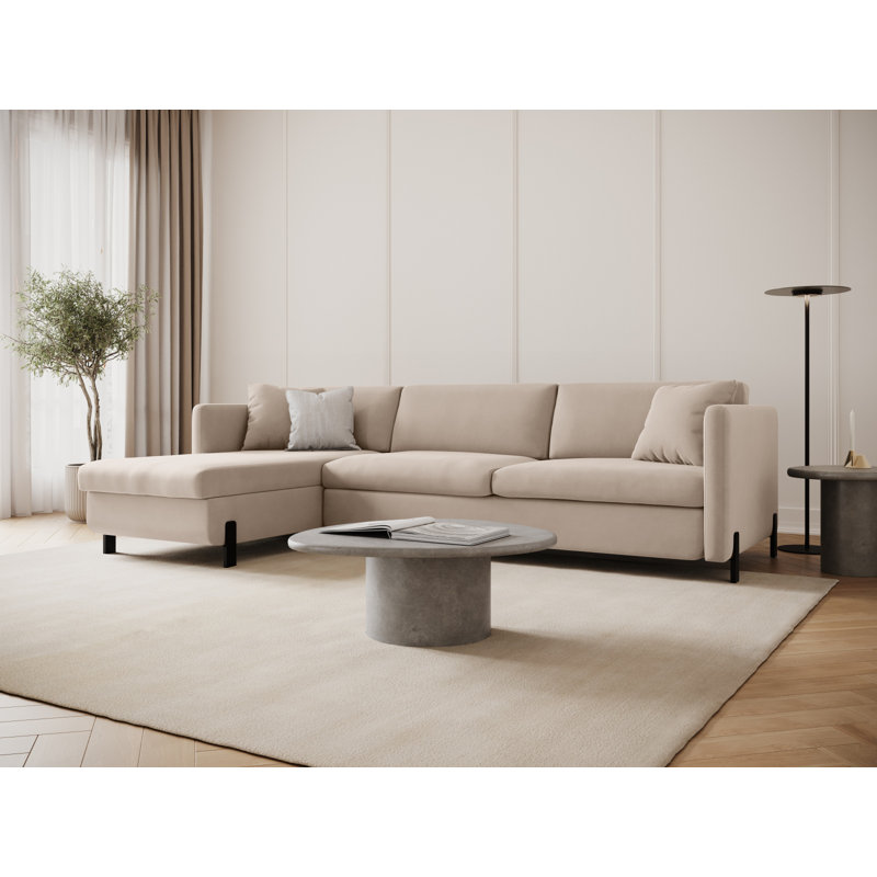 Bejna 3 Seater Velvet Sofa Bed, Beige, Left Hand Facing, 80cm H x 170cm W x 280cm D