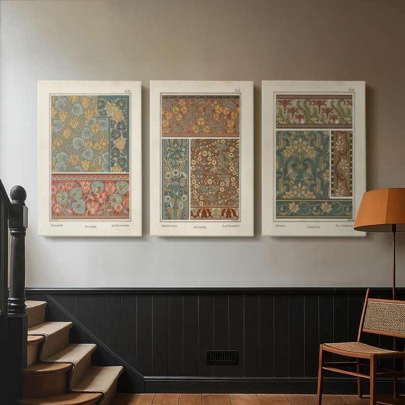 Nouveau décoratif I - Toile tendue avec châssis sur mesure - 3 pièces, H 18 po x l 36 po