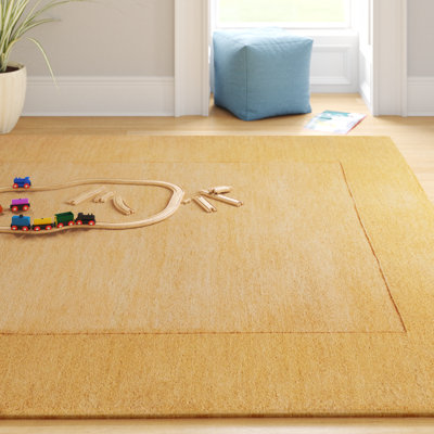 Tapis en laine tissé à la main Dolma en jaune / verge d'or foncé