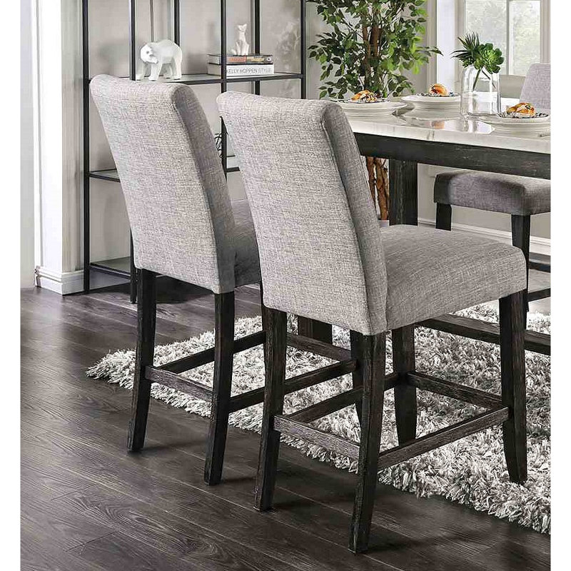 Chaise de salle à manger rembourrée en tissu à hauteur de comptoir de style rustique, Gris clair
