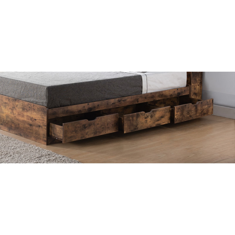 Taupe Twin Wood Frame Storage Bed with 3 Drawers