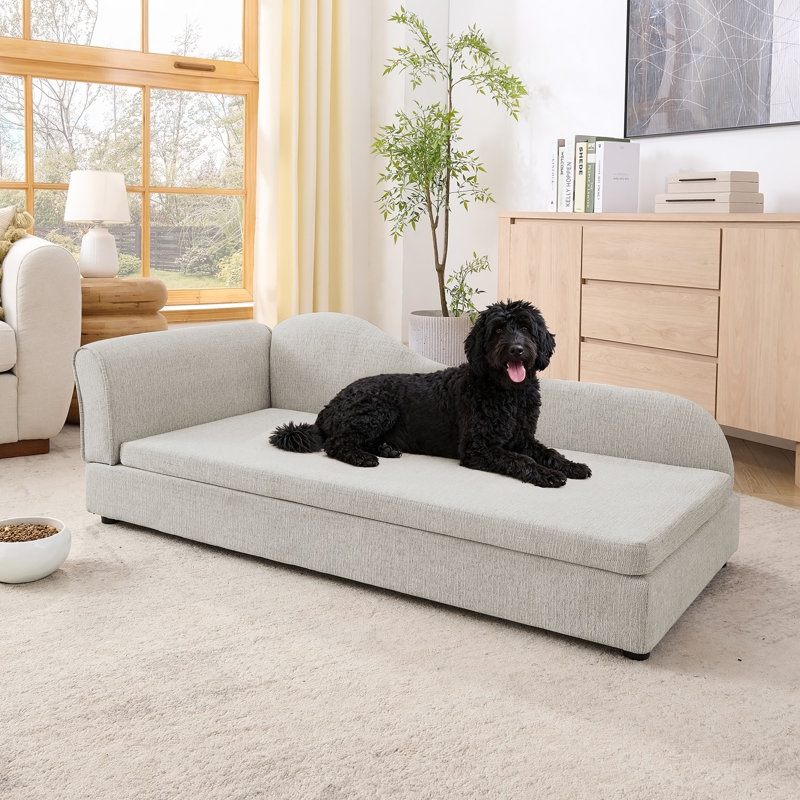 Canapé surdimensionné pour chiens de taille moyenne / grande - dossier moderne à vagues irrégulières, accoudoir simple, tissu en lin respirant de qualité supérieure, coussin doux et pieds en plastique bas - beige