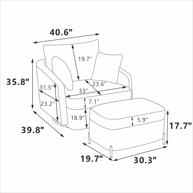 40.6'' Wide Swivel Barrel Chair and Storage Ottoman, Charcoal Polyester