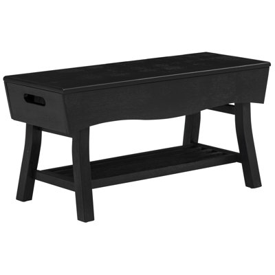 Solid Hardwood Bench with Storage Shelf and 4 Panels, Black
