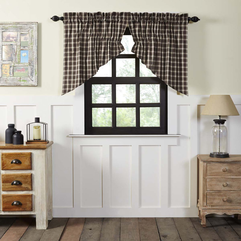 Dissay Cotton Plaid Swag Kitchen Curtain