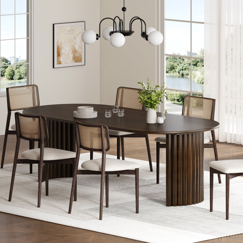 30"H×33.5"W Oval Wood Dining Table Double Pedestal Kitchen Table, 30" H x 67" L x 33.5" W, Walnut
