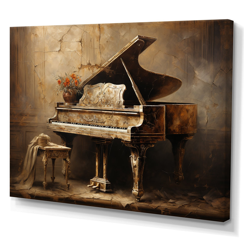 Vintage Piano Pianos Past - Music Piano, art mural, Toile tendue, H 34 po x l 44 po x P 1,5 po