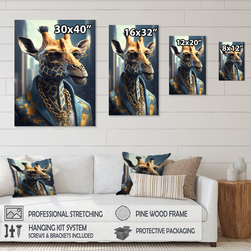 Girafe Ganster - Impression sur toile, H 40 po x l 30 po x P 1,5 po, Toile tendue
