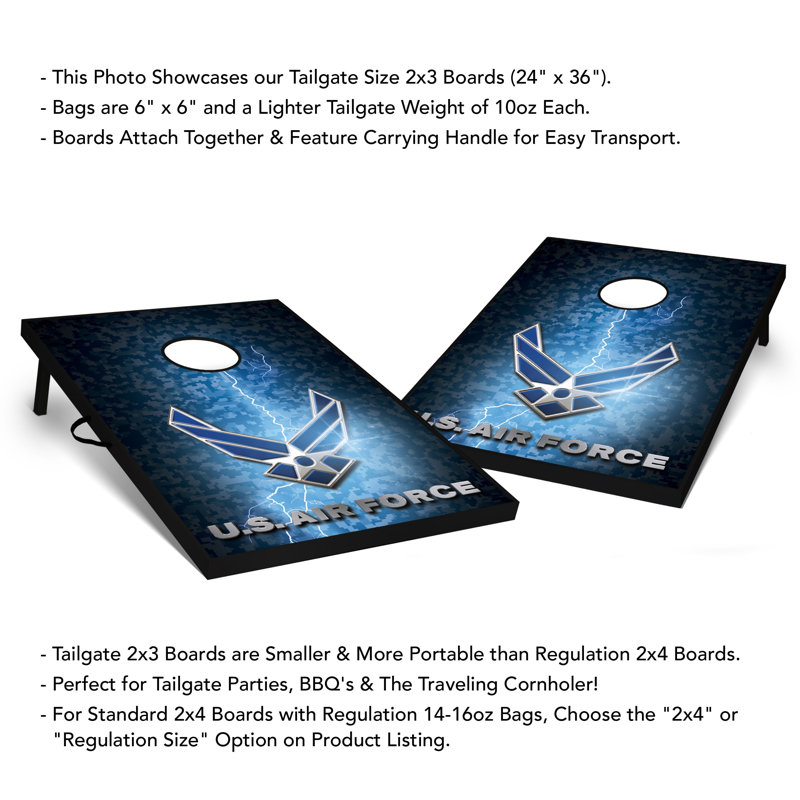 2' X 3' US Air Force Lightning Tailgate Size Cornhole Set