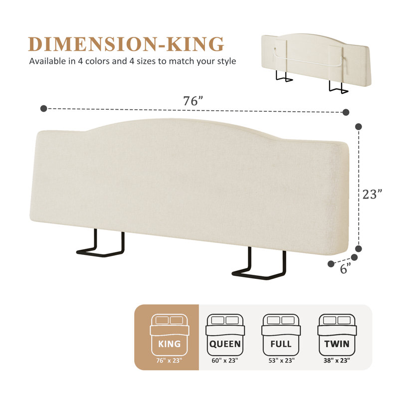 Tête de lit tapissier en lin à hauteur réglable, Beige, Très grand lit