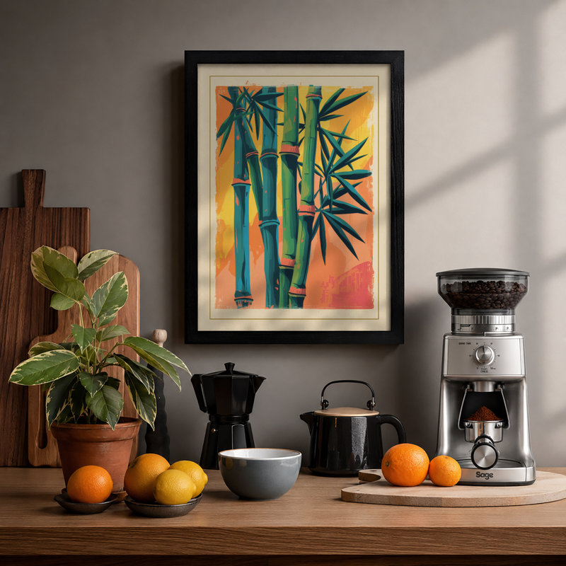 Three Bamboo Stalks Botanical - Framed Print, A2 - 59.4 x 42.0 cm, Black