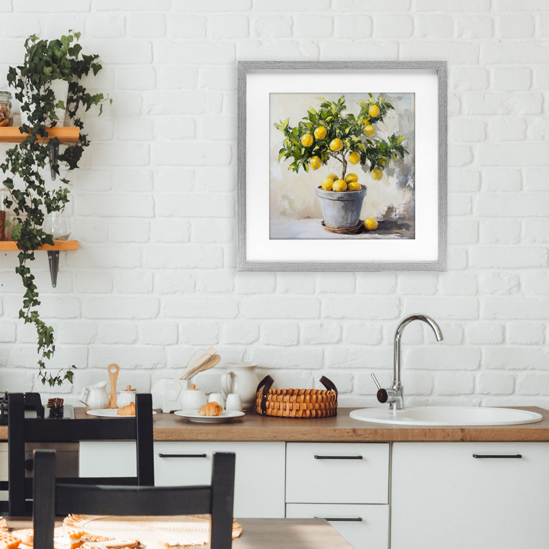 «Falling Lemon Tree», reproduction sous verre encadrée, design par Tina LeCour, Cadre de ferme gris, H 16 po x l 16 po