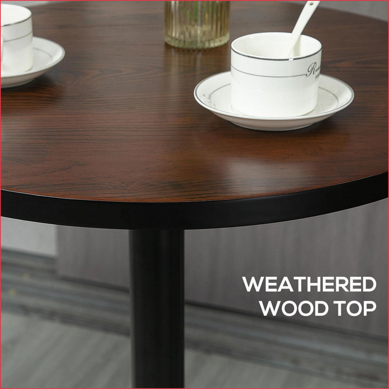 HOMCOM Rustic 42” Bar Height Coffee Table with Elm Wood Top and Industrial Steel Frame, Indoor/Outdoor Use