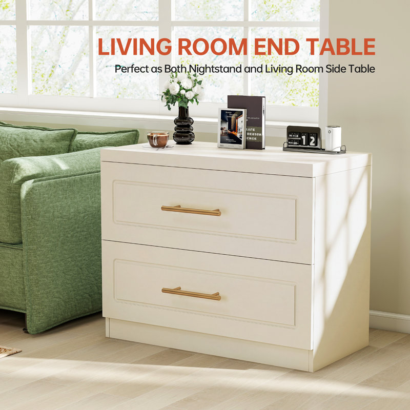 31.5‘’ W 2 Drawers Cream Nightstand
