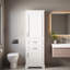 Grand rangement autoportant pour salle de bain avec 2 portes à charnières, 2 tiroirs, tablette réglable et poignées noires Lron