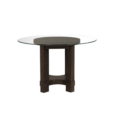 Cora Dining Table, 52 Inch Round Glass Top, Walnut Brown Pedestal Base