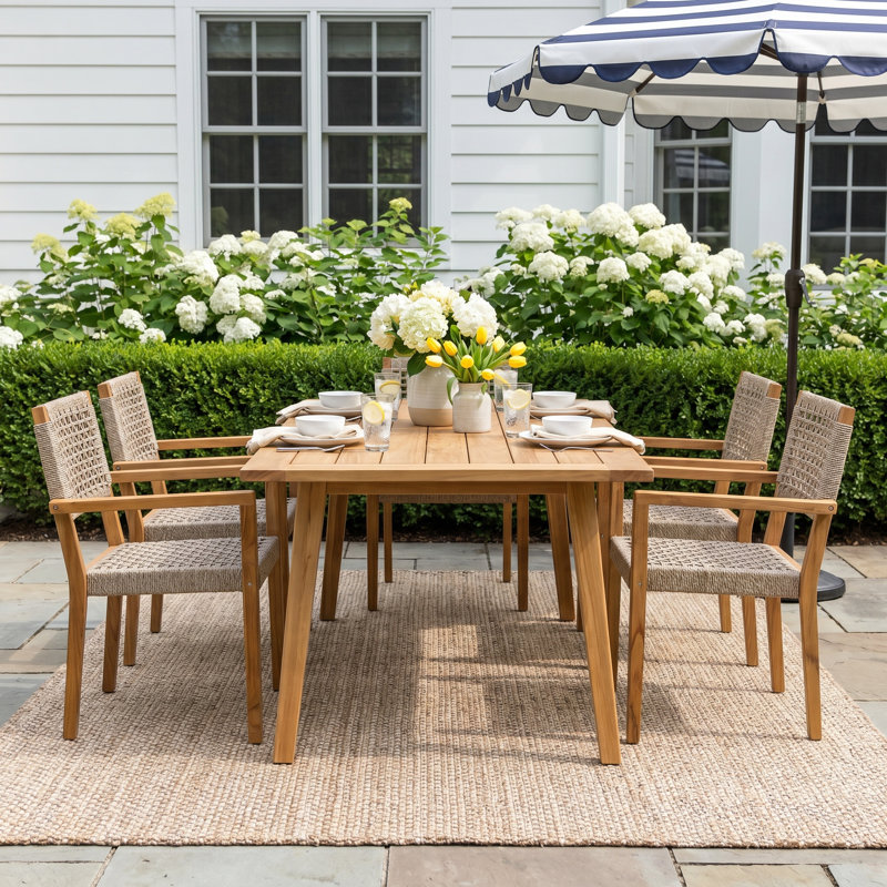 Akiva 7 Pc. Teak & Rope Dining Set, Wheat Rope