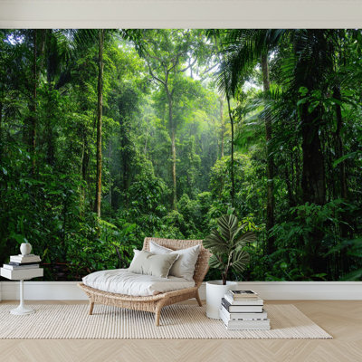 Peel and Stick Wallpaper 96" W x 69" H Modern Self Adhesive Wall Mural for Bedroom Tropical Rainforest Forest Jungle Woodland Landscape