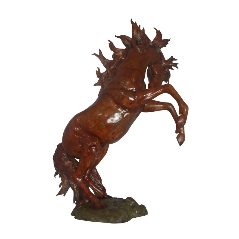 Large Rearing Horse Red Finished Bronze Statue -  Size: 34"L x 21"W x 46"H. 