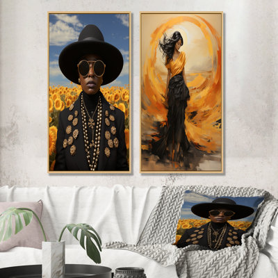 Yellow And Black Fashion Brand Beauty II - Fashion Canvas Wall Art Set Of 2