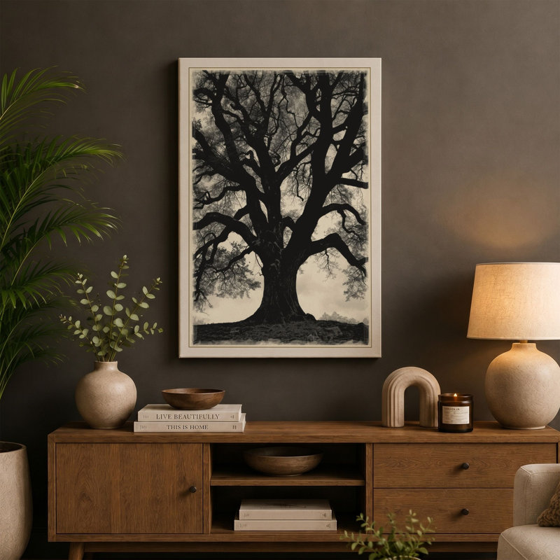 Ancient Tree Standing Botanical - Wrapped Canvas, 36x24 - 91.4 x 61.0 cm, Terracotta Border