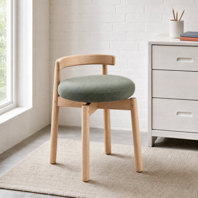 Tabouret de coiffeuse pivotant en frêne massif avec siège rembourré MCM