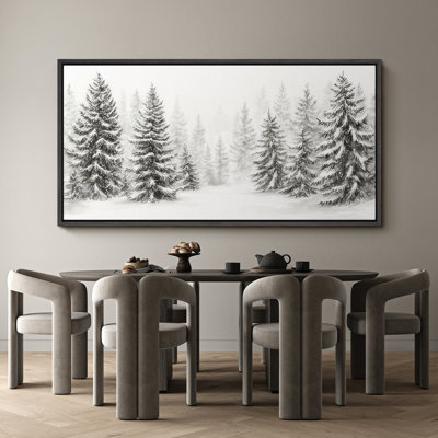 Large Framed Canvas Print Wall Art - Pine Trees Forest Landscape Print for Winter Wall Decor