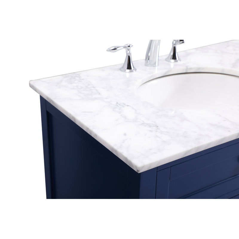 Blue Double Freestanding Bathroom Vanity with Marble Top