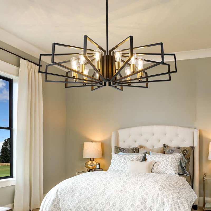 Lustre géométrique à 12 lumières à intensité variable, H 70,45 po x l 45,28 po x P 45,28 po, Doré