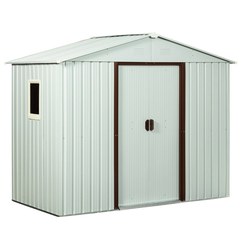 Édifice de rangement extérieur en métal blanc de 8 pi x 4 pi - structure en fer galvanisé, évents perforés, portes coulissantes avec cadenas, remise de fabrication sans effort, construction robuste, évents pour une circulation d'air efficace,