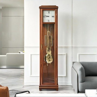 77.17"Simple and retro brown floor clock base pendulum clock