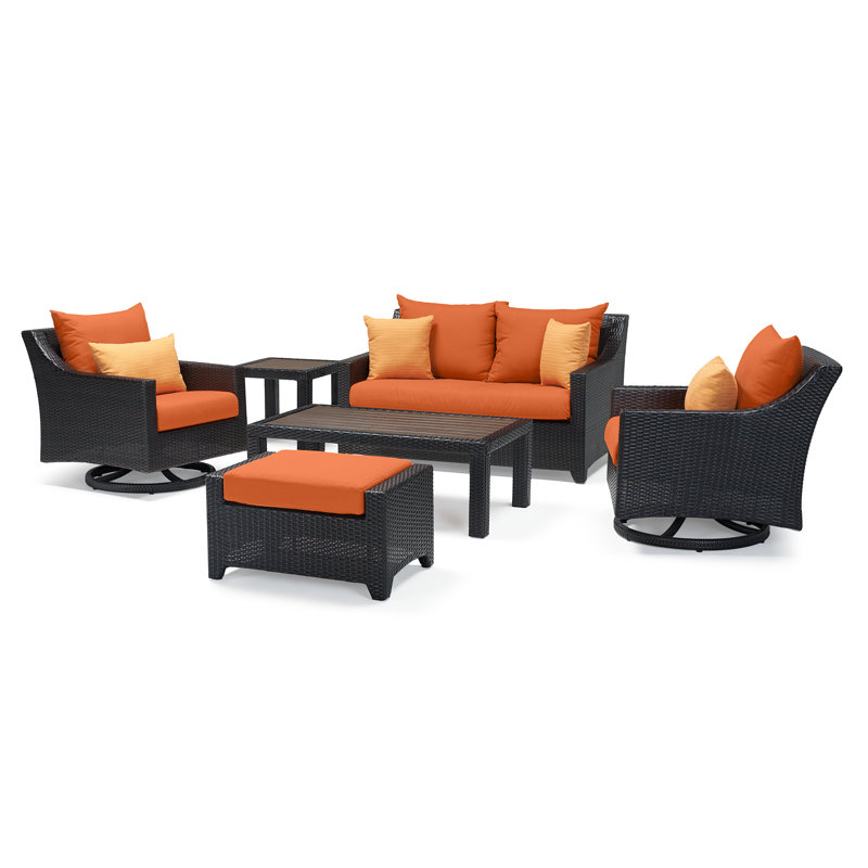 Ensemble de conversation avec canapé Sunbrella Fionnula, Tissage uni Sunbrella® corail