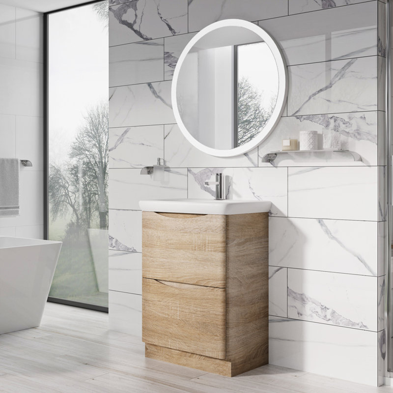 Stanhope 600mm Single Bathroom Vanity with Integrated Polyglomerate Basin, Light Brown