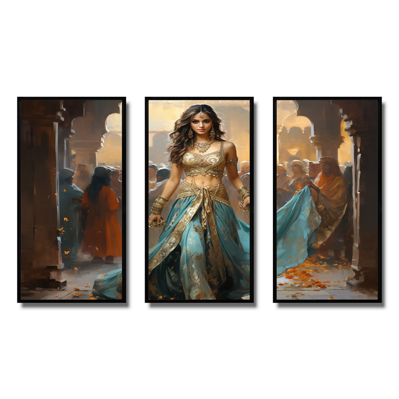 «Blue and Gold Belly Dancer - Dance», art mural, H 28 po x l 36 po, Cadre flottant noir