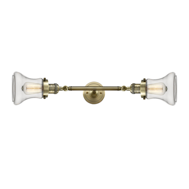 Éclairage de salle de bain à intensité variable 2 lumières Lauria, Laiton antique, Transparent, Ampoule DEL 6 watts Vinage