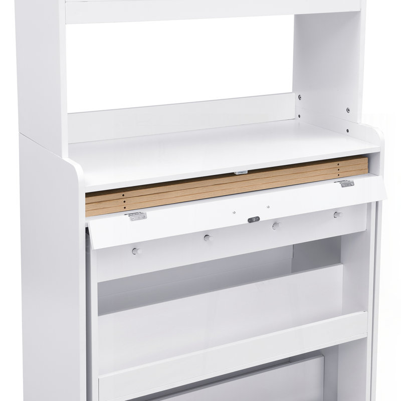 Compact 33.5x15.7x69inch Buffet with Hutch and Foldable Dining Table, Multifunctional Cupboard with Storage Shelf and Side Hooks for Small Places,Studio, Apartment