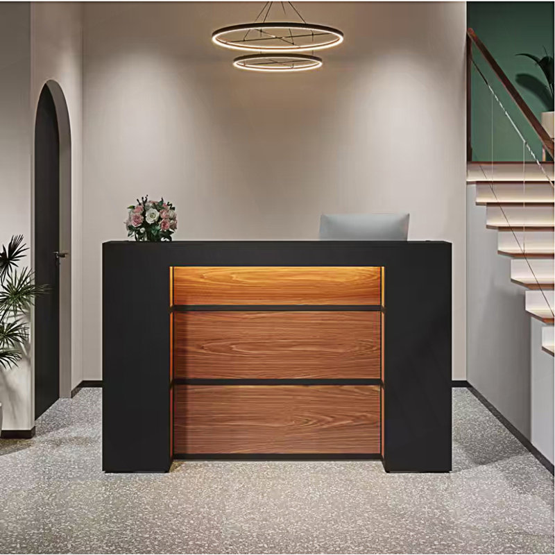 Bureau de réception moderne avec lumières DEL, comptoir avant avec rangement