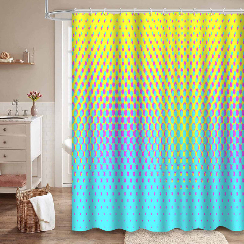 Rideau de douche demi-teinte dégradé jaune rose pop bleu avec 12 crochets, L 72 po x l 78 po
