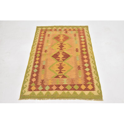 Tapis en laine rouge 3 pi 2 po x 5 pi one-of-kind main-noué la new age Elland