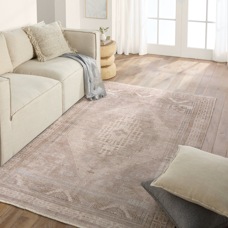 Vibe by Bungalow Rose Afshari Medallion Machine Washable Mauve/Light Blue Area Rug, Rectangle 6' x 9'