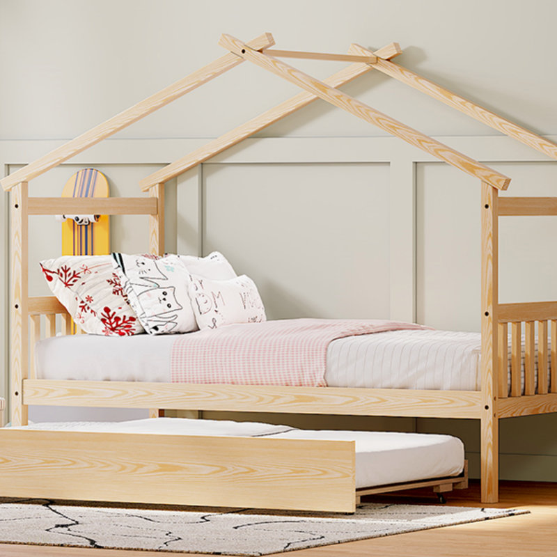 Saunderton Wooden House Bed with Trundle, Natural, Twin