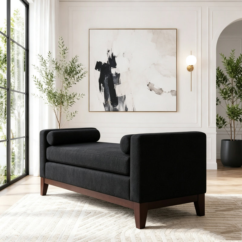 Banc rembourré avec repose-pieds Boucle, Noir