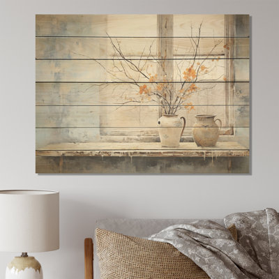 Cottage en hiver fenêtre charme II - fenêtres de ferme sur bois imprimé