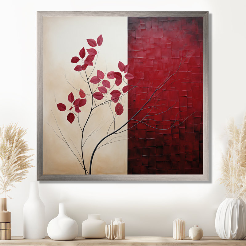 «Bordeaux Bold Leaf I - Leaves Large», art mural, H 16 po x l 16 po x P 1 po, Cadre flottant brun