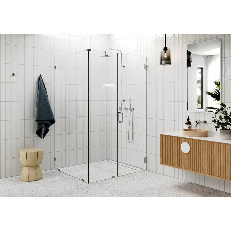 Illume 47 in. x 44.5 in. x 78 in. 90-degree Fully Frameless Wall Hinged Glass Shower Enclosure, Polished Chrome