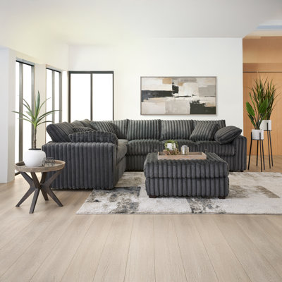 Ensemble de salon, canapé modulaire en L et repose-pieds 2 pièces Algona