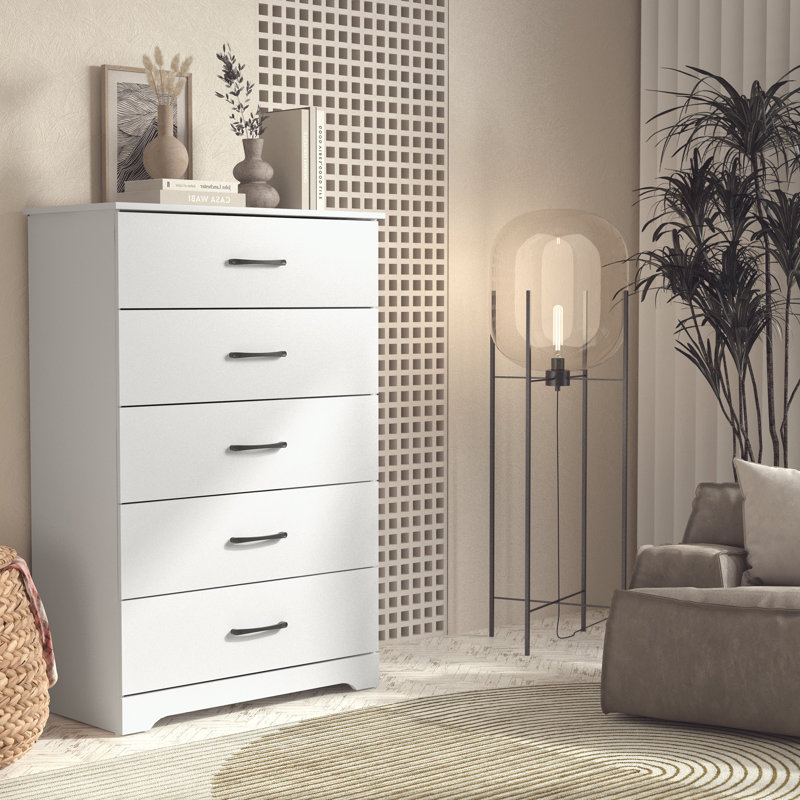 Commode 5 tiroirs Arkia, Blanc